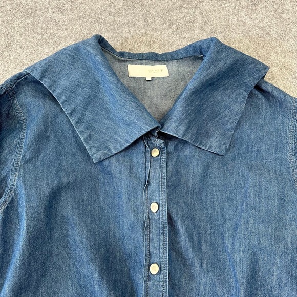 Zara Womens Cropped Denim Shirt Medium Wash Sailor Collar Coquette Cottagecore - Picture 2 of 7